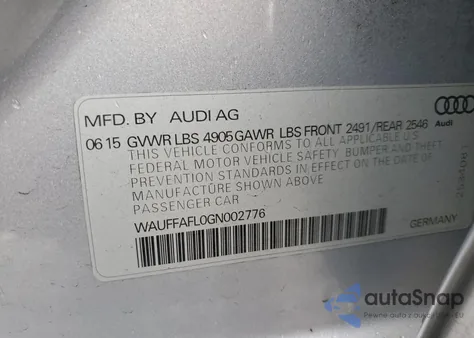 2016 Audi A4 Premium Plus S-Line from USA, damaged, VIN WAUFFAFL0GN002776